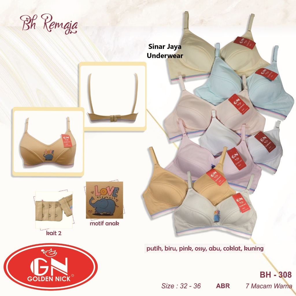 Golden Nick - BH/Bra Remaja 308 (Bahan Katun, Warna Putih)