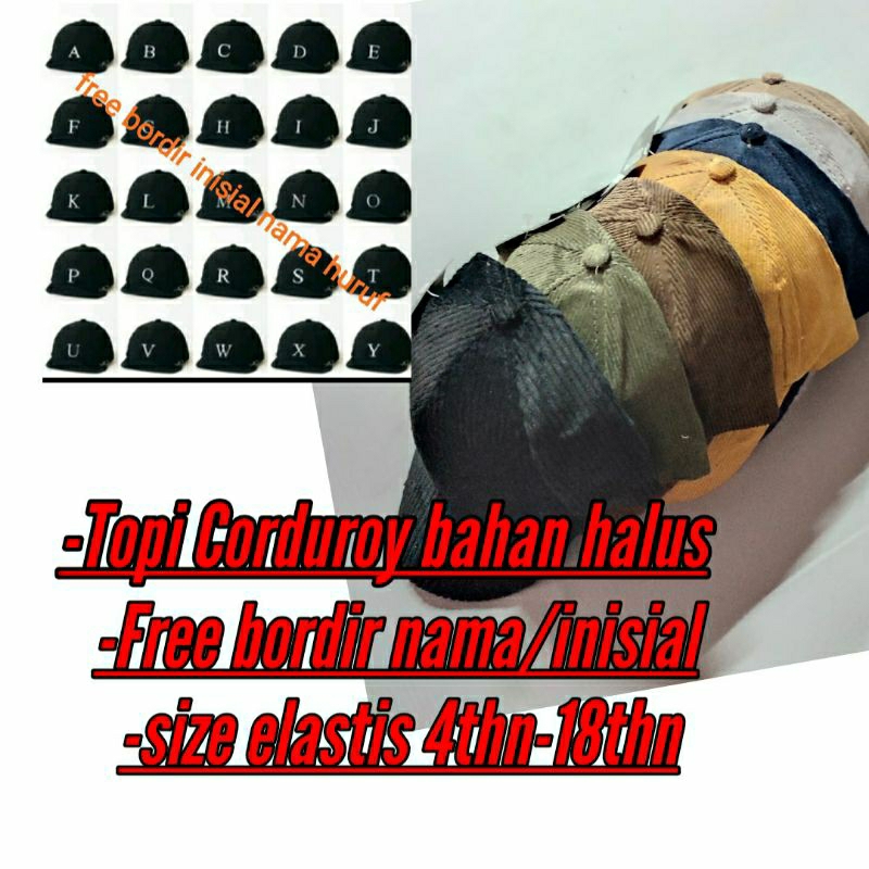 Topi Corduroy Anak-custom nama atau logo