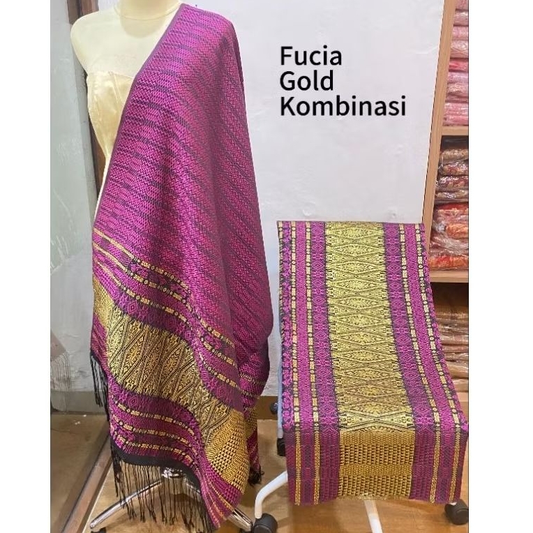 Kain songket tumtuman tanpa sambung kombinasi pink fushia cantik