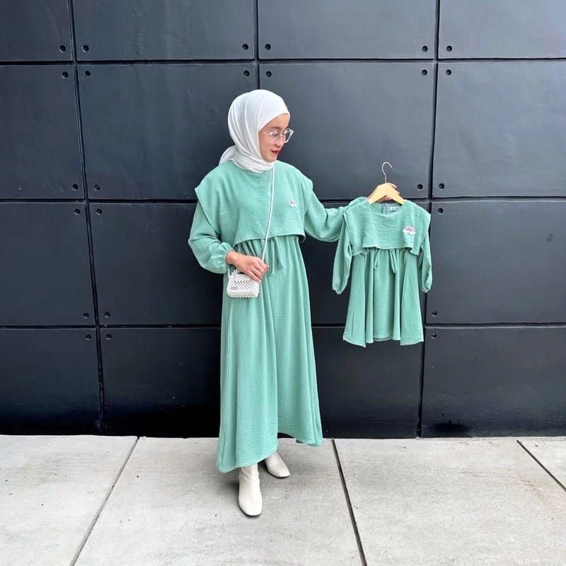 PROMO Gamis Ibu Dan Anak syari | Gamis Couple Ibu Dan Anak Muslim Bahan Crinkle | Gamis Keluarga Ibu