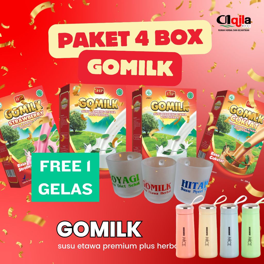 

Paket 4 Gomilk Bonus Mini Tumbler atau Gelas Cantik Gomilk Susu Etawa Herbal Daun Kelor