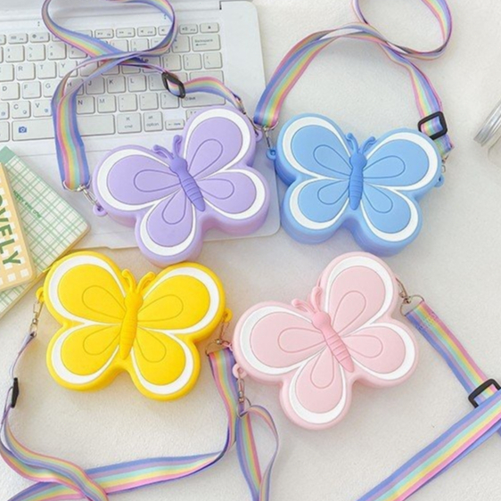 ReadyTas Selempang Silikon Anak / Tas Butterfly Tas Jelly Silikon Cute / Bunga Silikon Tas / Baru