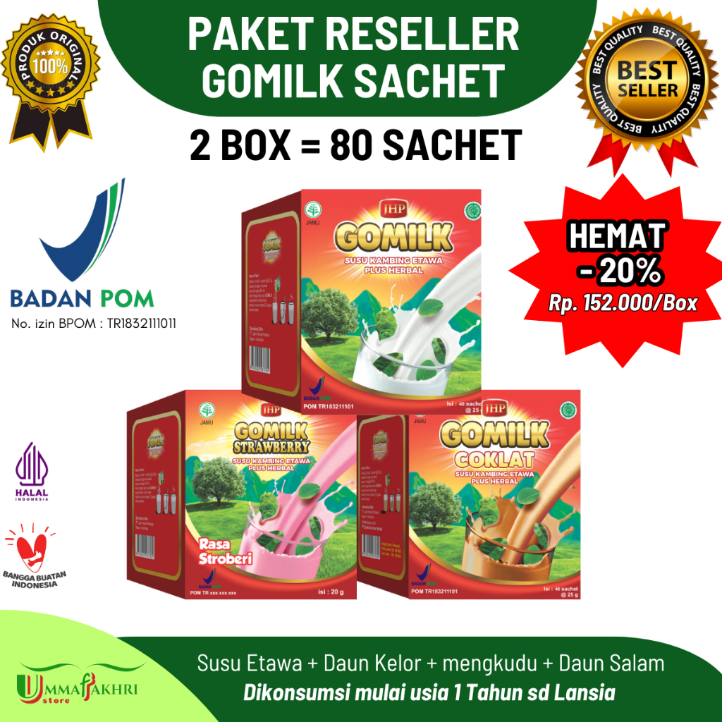 

GOMILK SACHET Paket Reseller 2 BOX Susu Etawa Plus Herbal