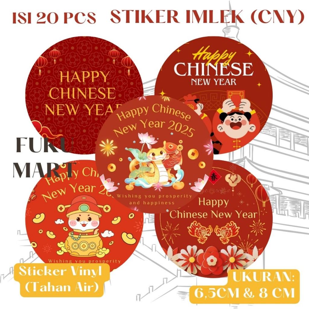 

[20pcs] Sticker Imlek Happy Chinese New Year Stiker Toples Sincia Bulat Stiker Kemasan Label