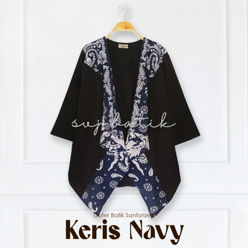 ATASAN BATIK WANITA TERBARU 2025 OUTER CARDIGAN BATIK SOLO EKSKLUSIF MODERN ELEGAN KERIS NAVY
