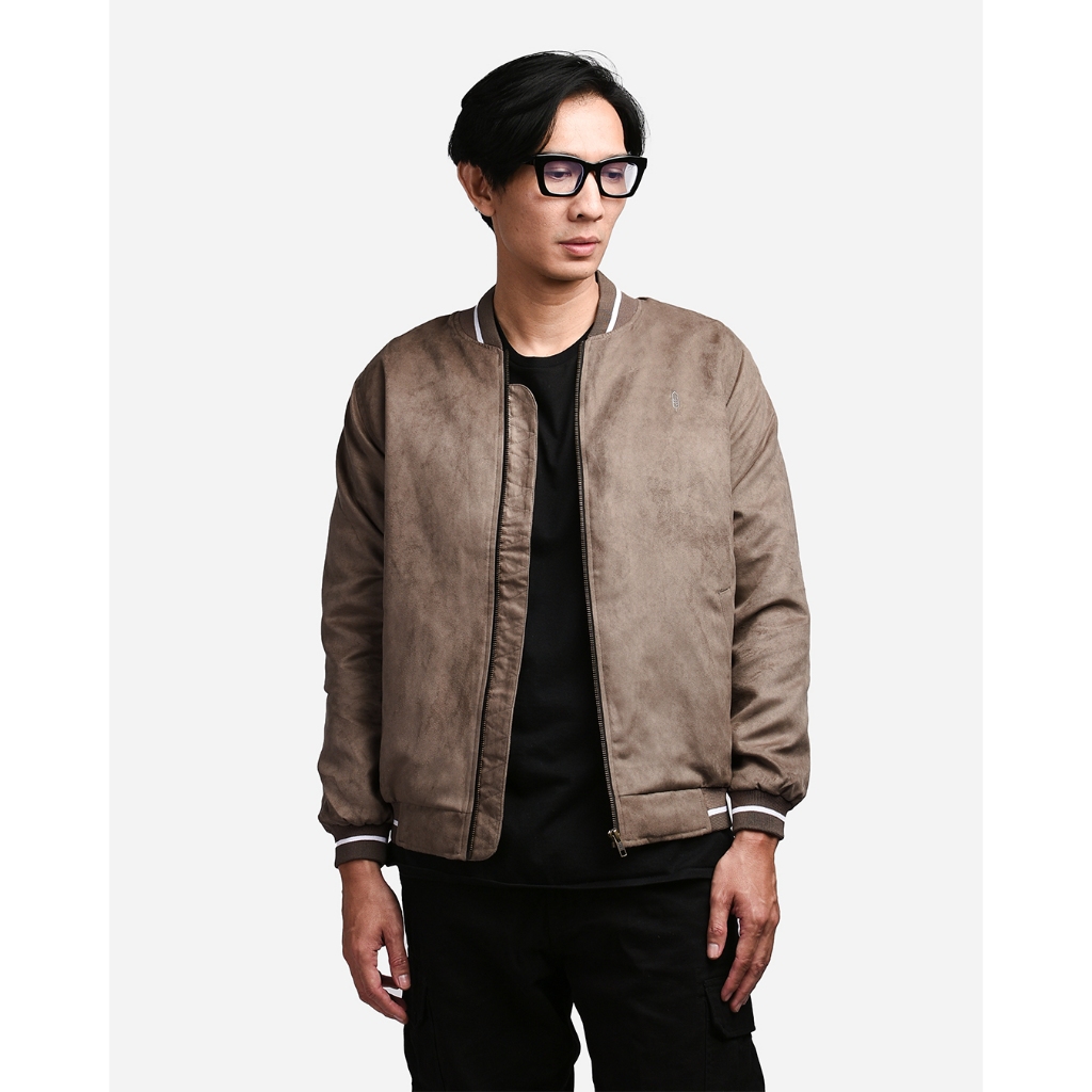 Warning Clothing - Evreux 8 Jaket Bomber Suede Warna Mocca