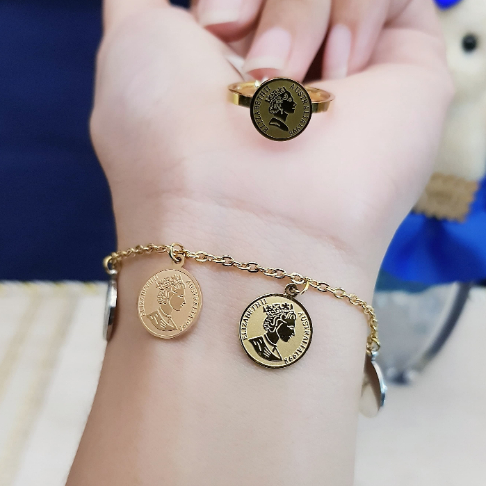 Set Gelang Cincin Titanium Koin Li90