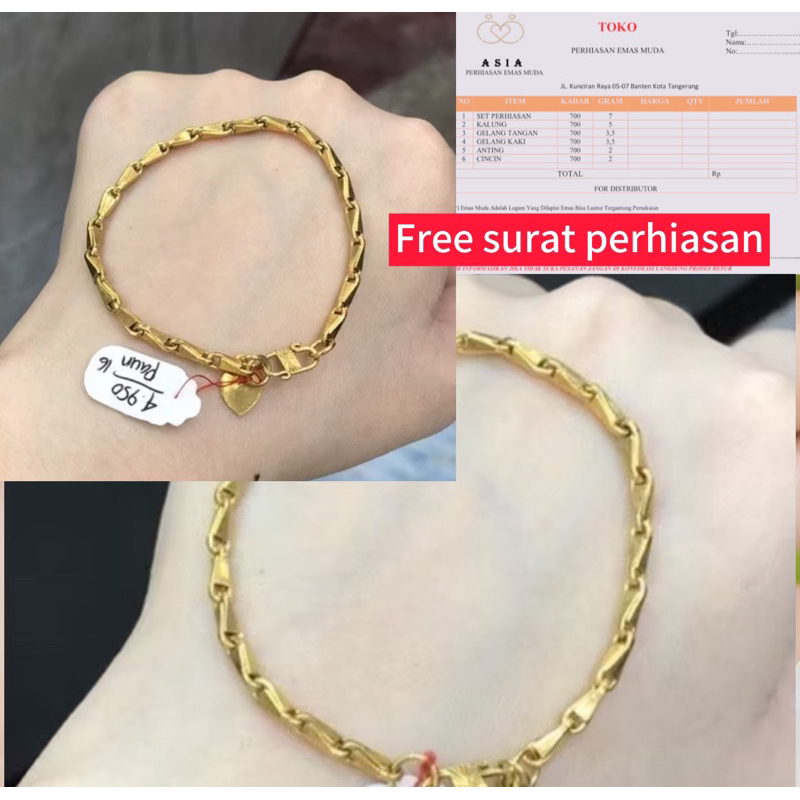 Gelang emas asli 24karat balok padi dewasa kadar 378 ada surat