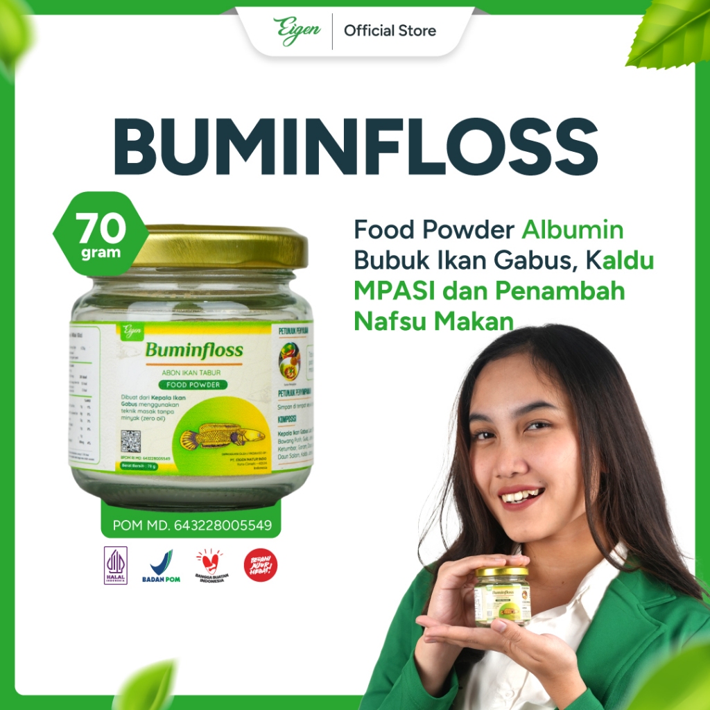 Eigen Buminfloss - Food Powder Albumin Bubuk Ikan Gabus, Kaldu MPASI dan Penambah Nafsu Makan 70 gr