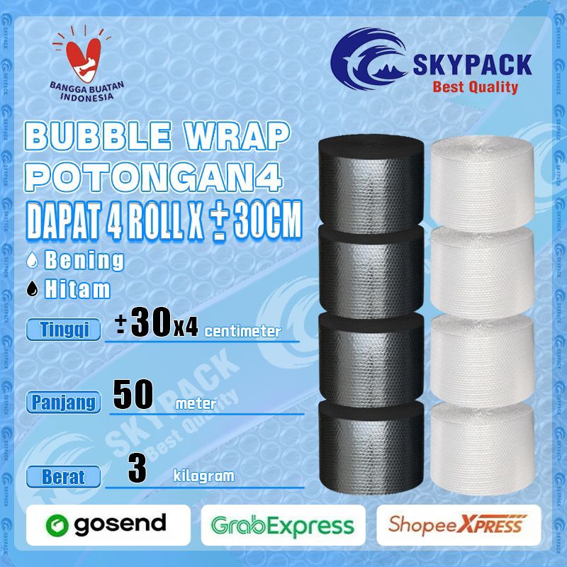 

SKYPACK Bubble Wrap Potongan 4 Ukuran ±30cm x 4 Warna Bening Hitam Berat 3kg