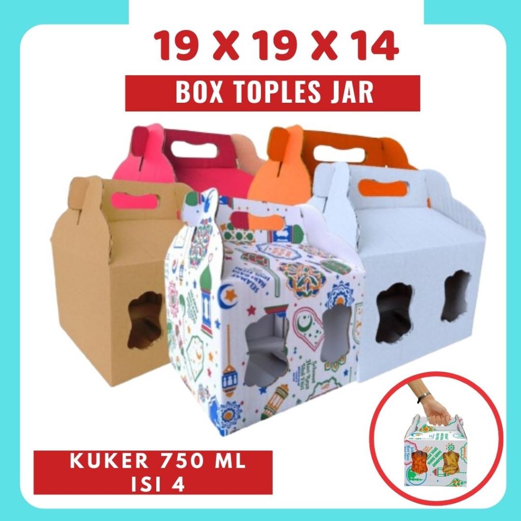 

Box Jinjing Kuker 19x19x14 Jinjing Jar (KUKER TOPLES JAR 750ml ISI 4) Box Jinjing Kardus Lebaran Idul Fitri Hampers Polos/Motif