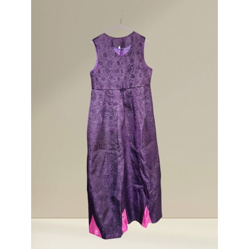 DR52 Long Dress Ungu Purple Tanpa Lengan All Size