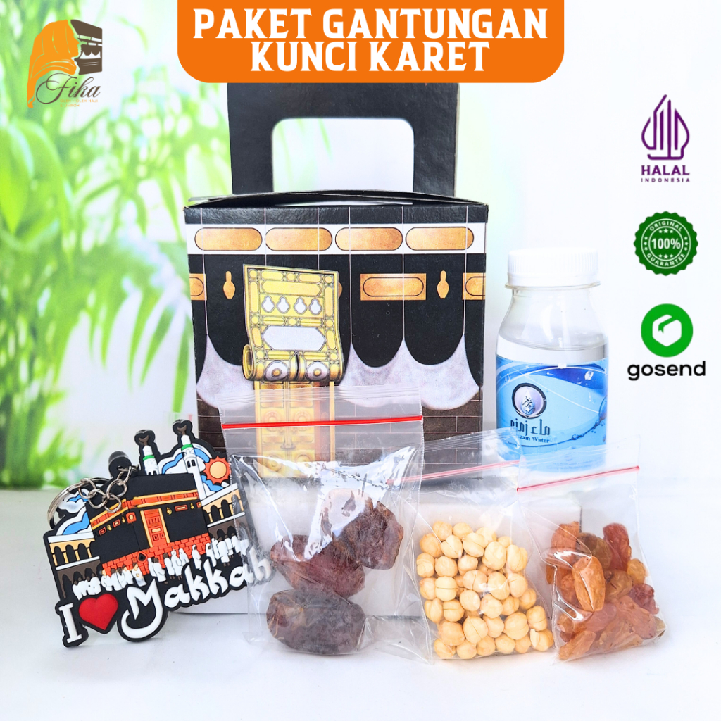 

Paket Hemat Oleh Oleh Haji Umroh Gift Hampers Air Zamzam Origina; Gantungan Kunci Karet