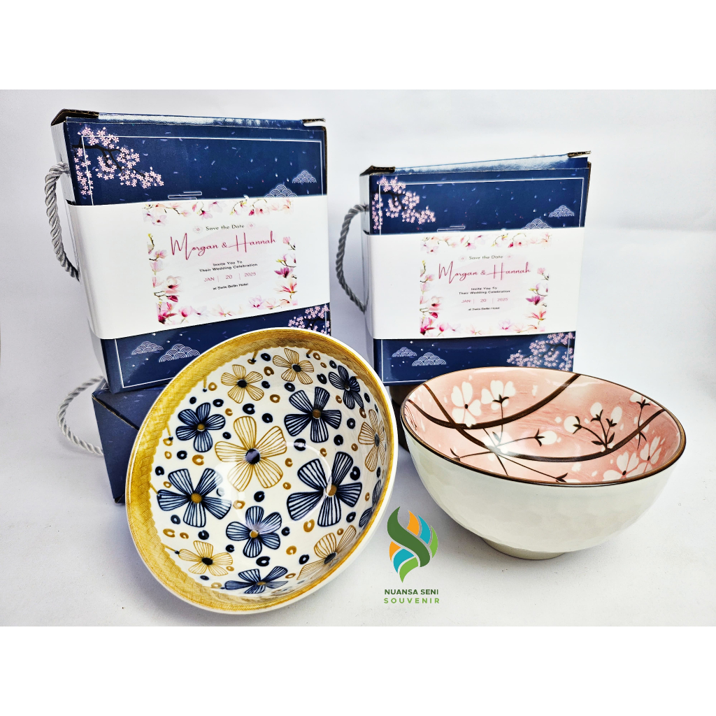 Souvenir Elegan Mangkuk Korea Isi 1 Mangkok Nasi Keramik Sakura Bowl Kemas Box