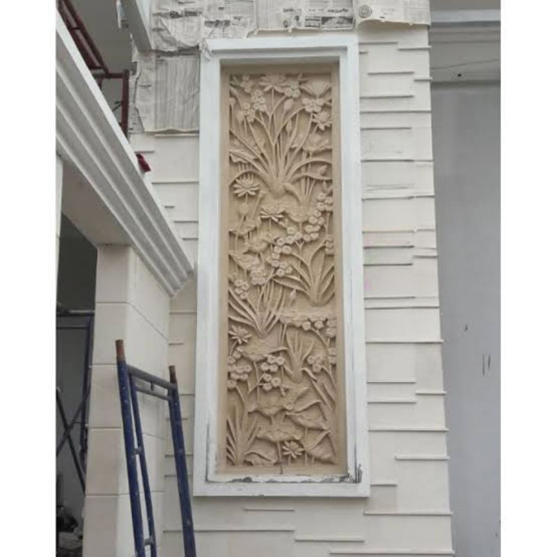 batu alam relief bunga teratai ukiran batu alam custom permeter hiasan dinding