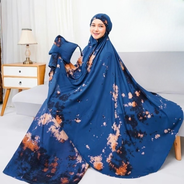 MUKENA RAYON BALI DEWASA MOTIF TIE-DYE / MUKENA TRAVELING MOTIF BUNGA ABSTRAK HANDMADE ADEM FREE TAS