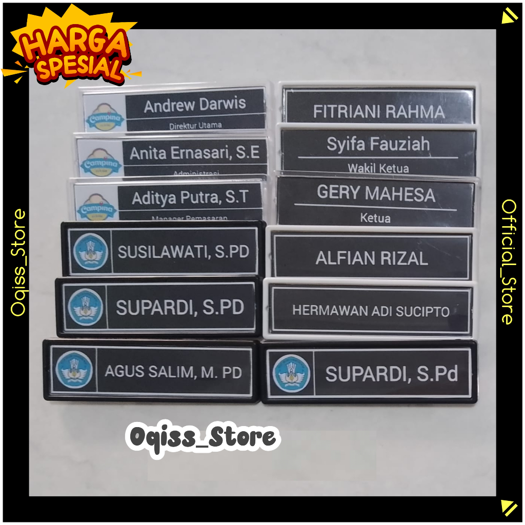 

OQISS Name Tag / Papan Nama Dada Akrilik / Pin Nama Peniti / Magnet