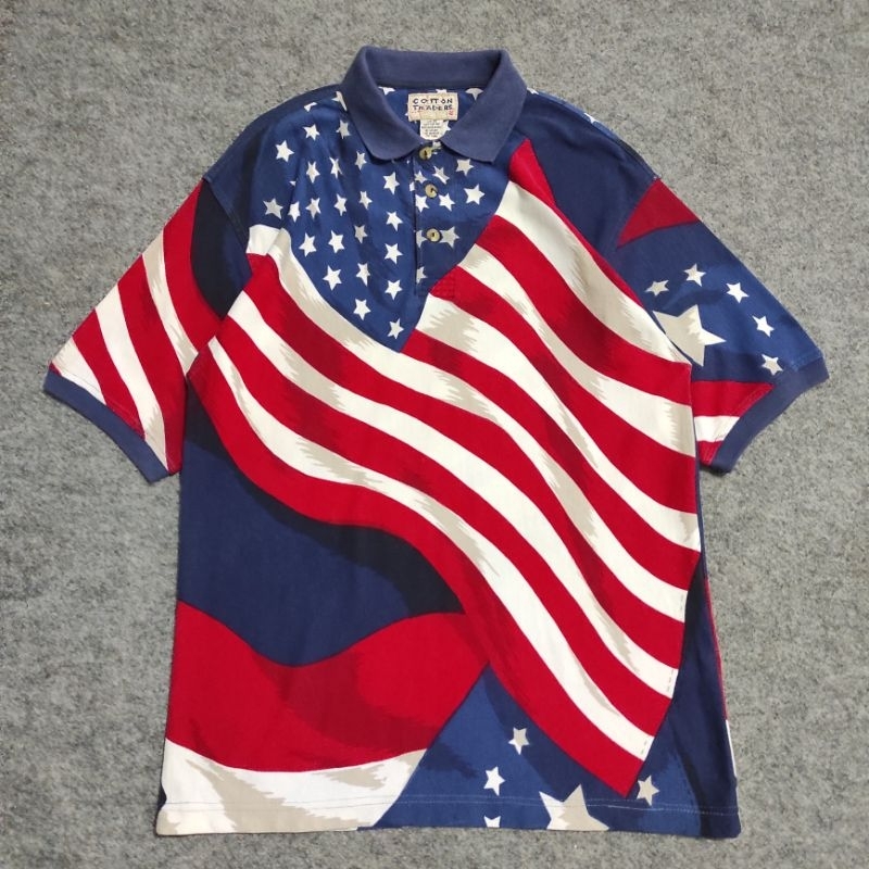 Vintage All Over Print USA Flag Polo shirt