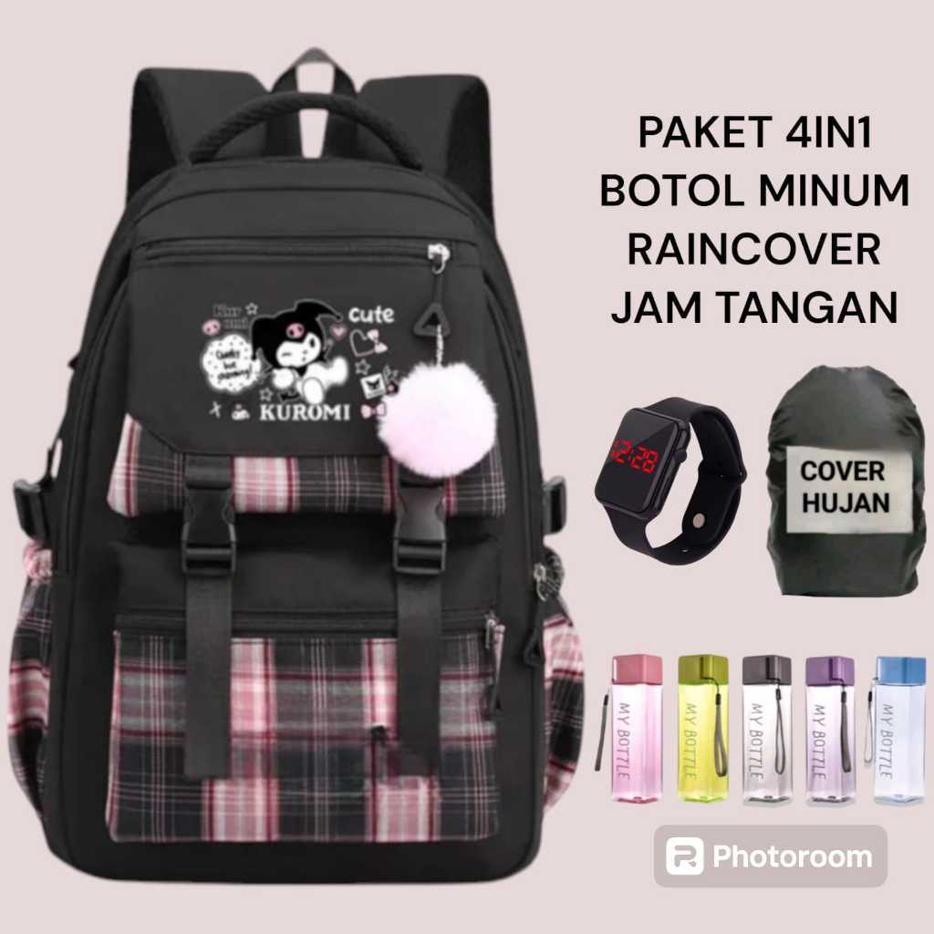 [ Free Botol-Jam ] Tas kuromi anak perempuan sd - Tas sekolah anak perempuan sd smp kualitas bagus -