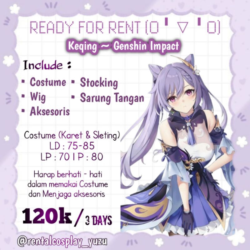 Rental Cosplay Yuzu - Keqing ~ Genshin Impact