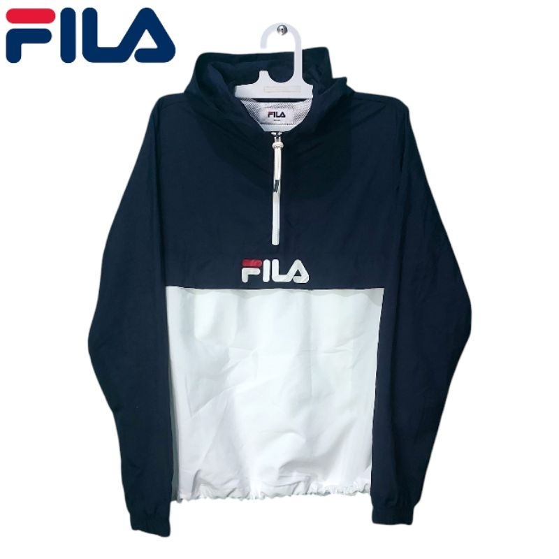 FILA CAGOULE JACKET/ANORAK JACKET COLORBLOCK DARK NAVY AND WHITE CENTRE LOGO SECOND THRIFT