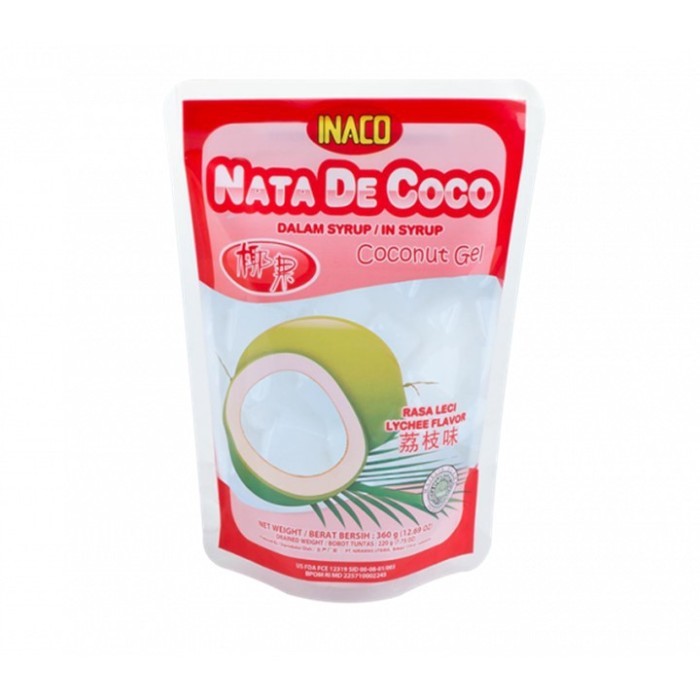 

Inaco Nata De Coco syrup 360gr tersedia rasa lychee, mango, strawberry, vanila & cocopandan