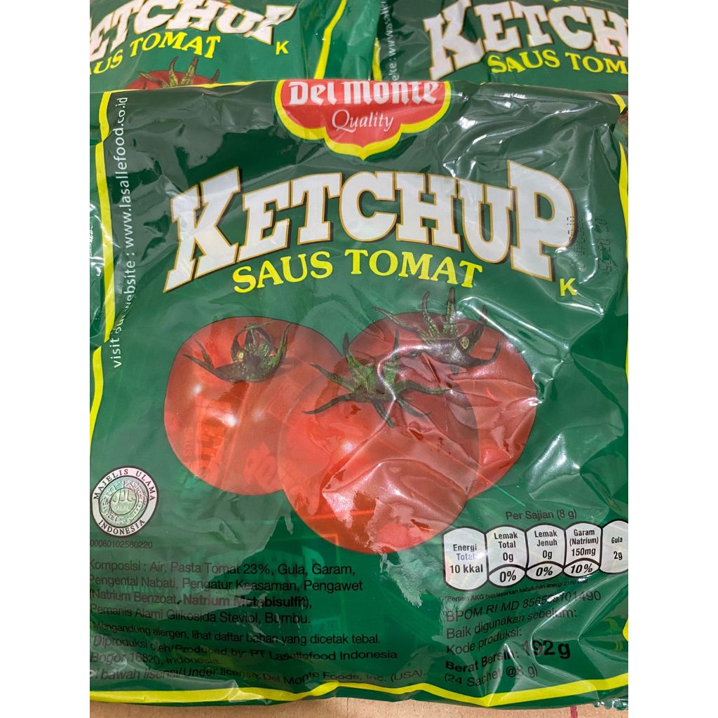 

delmonte ketchup saus tomat 192gr isi 24 sacher @8gr