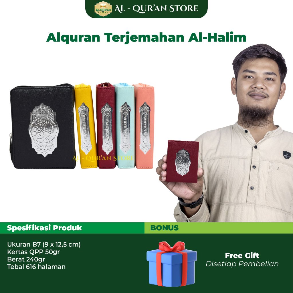 Kecil 9x13cm - Alquran Terjemahan Al-Halim Rubu’ Qpp Resleting B7 Al Quran Mini Rasm Utsmani Terjema