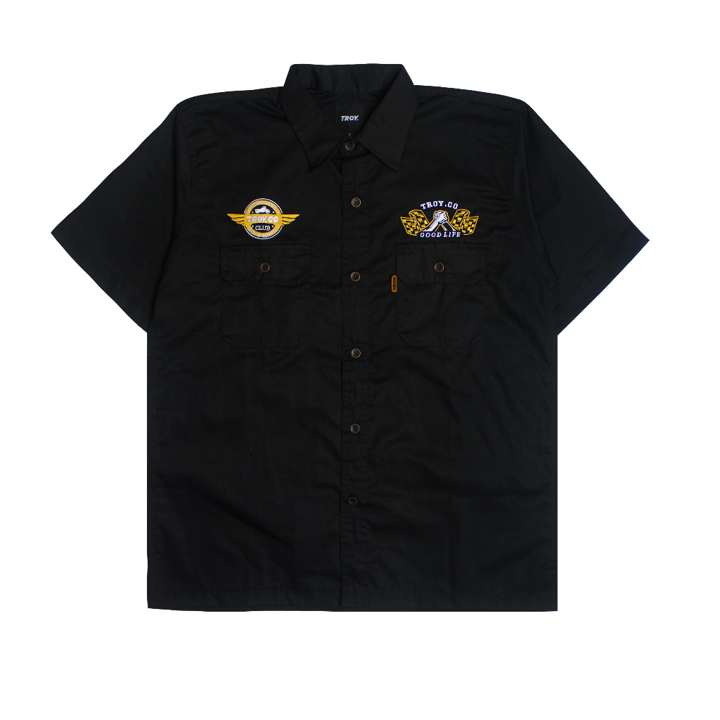 Troy Company Workshirt Workwear Engineers Black Gold Moto - Kemeja Workshirt Pria Hitam WS 2895