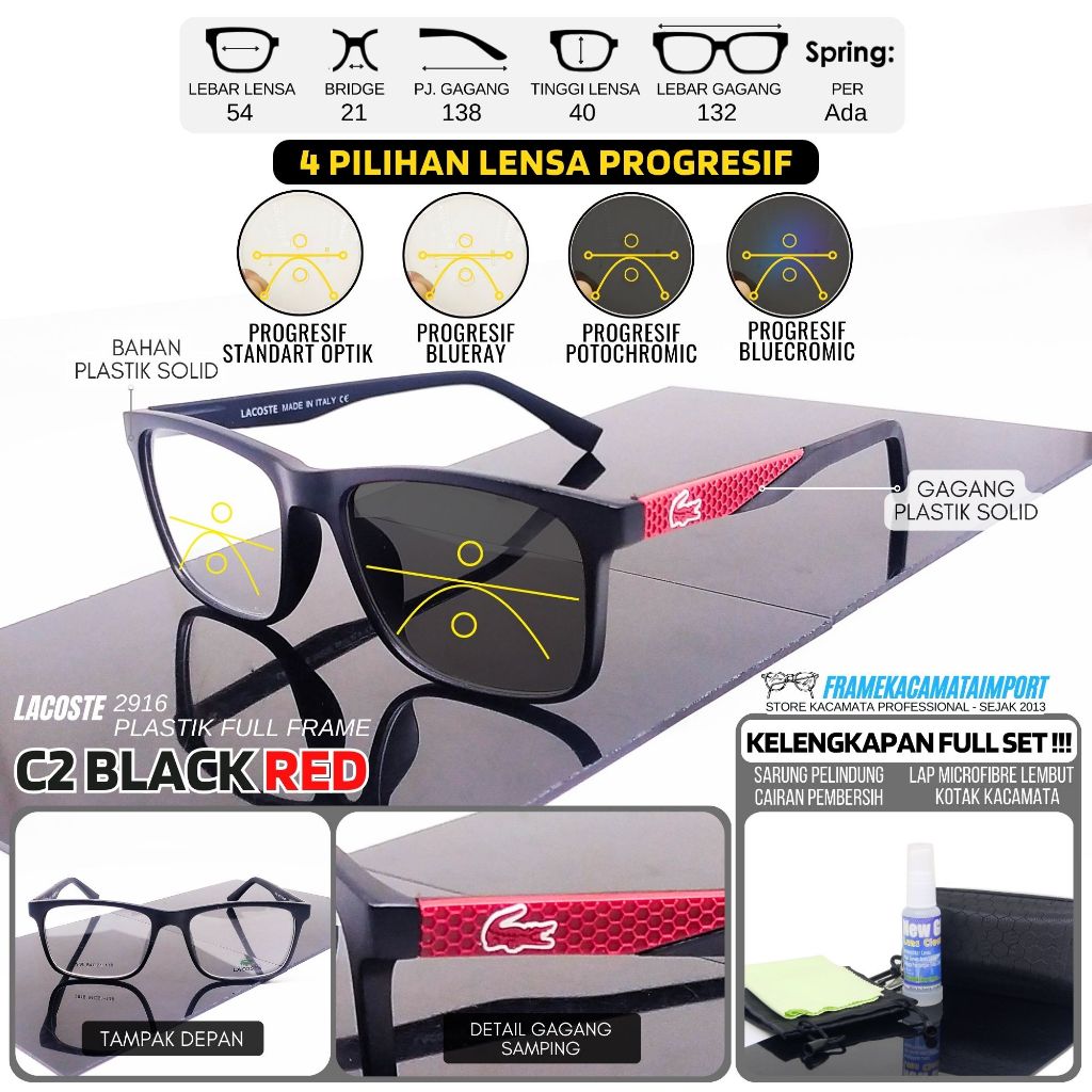 Frame Kacamata Progresif Plastik Lensa Lebar Kualitas Optik