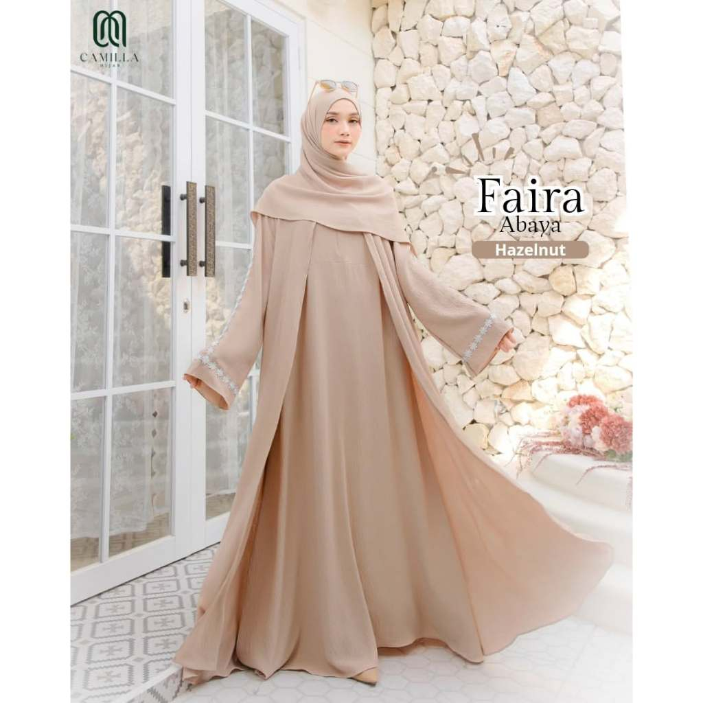 FAIRA ABAYA CRINKLE AIRFLOW  MODEL ABAYA 2 LAYER + kERUDUNG PASHMINA BUSUI GAMIS ABAYA LEBARAN ABAYA