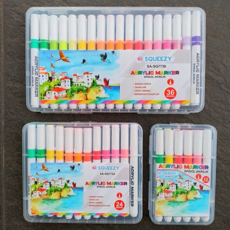 

Spidol Akrilik Acrylic Marker Squezzy 12,24,36 Warna ( Set ) [ Original ]