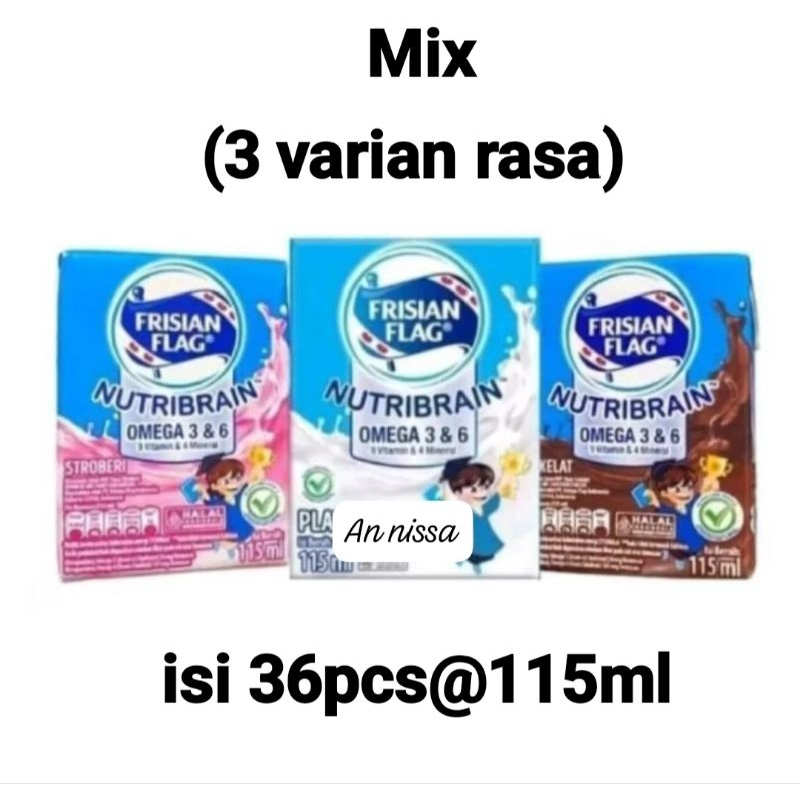 

1karton FRISIAN FLAG NUTRIBRAIN OMEGA/SUSU UHT rasa cokelat/strawberry/plain/mix isi 36pcs@115 ml