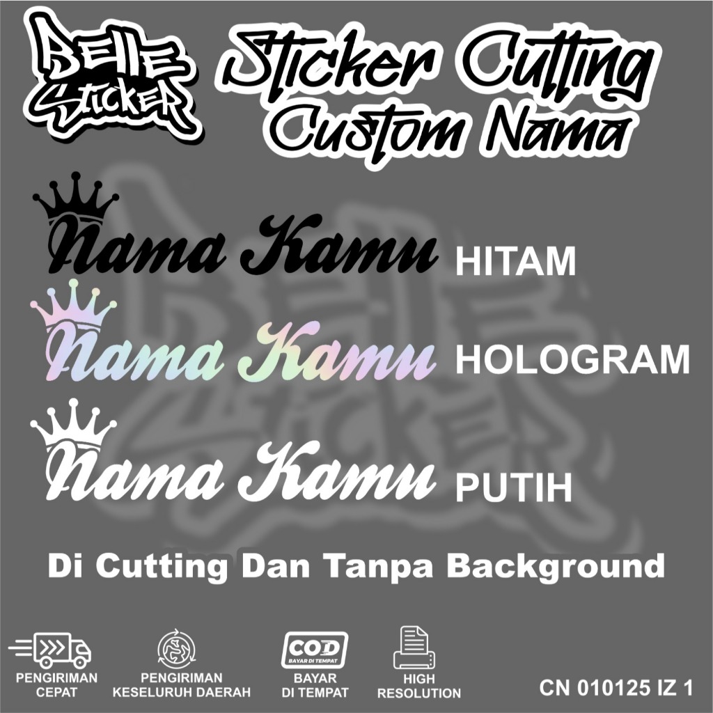 Cutting Stiker Custom Nama Mahkota Variasi Motor Mobil Sticker Timbul Dasbor Visor Body Kaca Helm