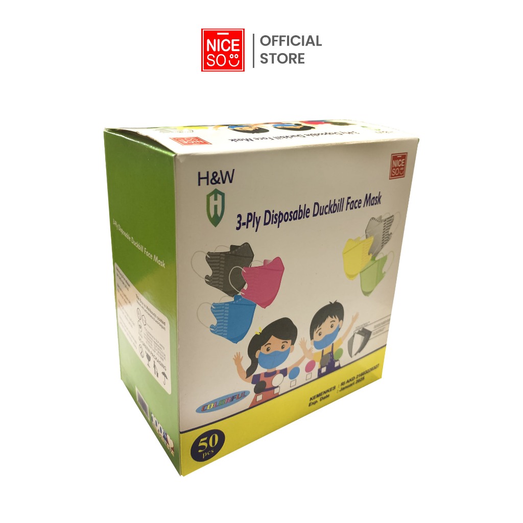 Masker Anak Duckbil NICESO 3Ply isi 25 Pcs Warna Pink Duckbill 3 Ply Earloop Surgical Mask Kemenkes