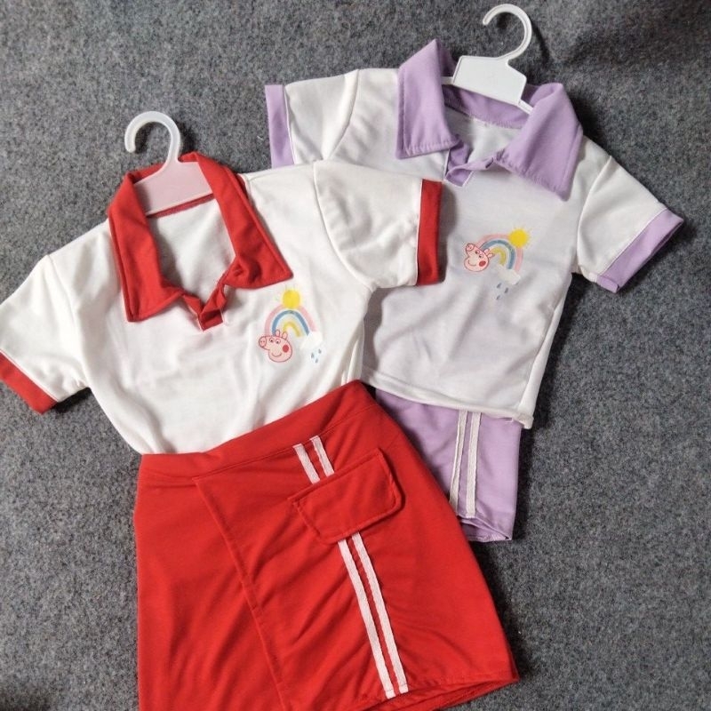 Preloved setelan rok anak ungu merah