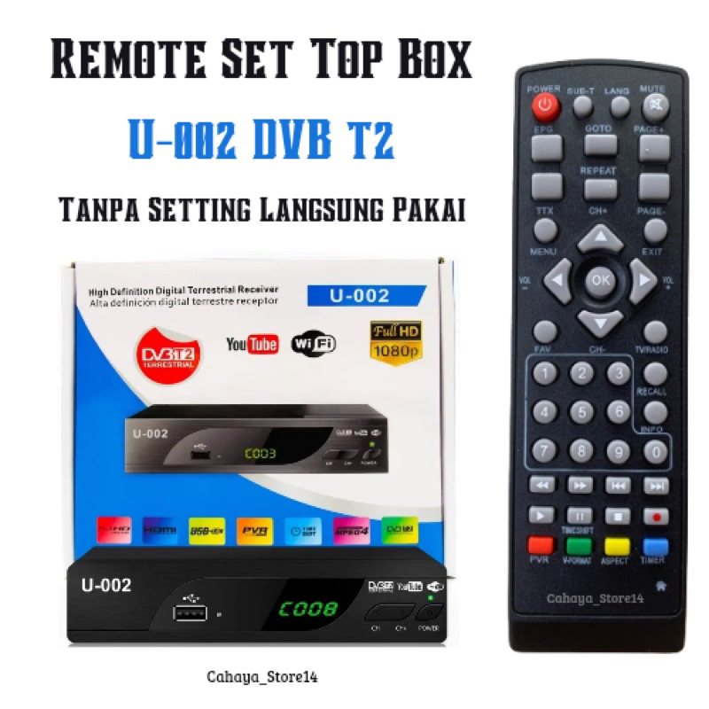 Remot / Remote Set Top Box U-002 DVB T2 Tanpa Setting Langsung Pakai