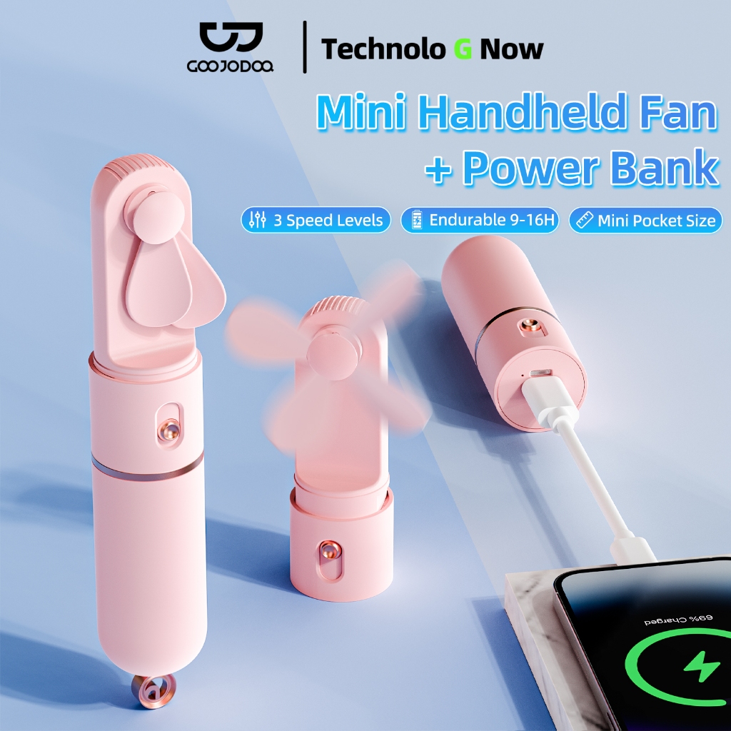 GOOJODOQ 2in1 kipas saku 2500 mAh Mini kipas Rechargeable Portable Folding Kipas