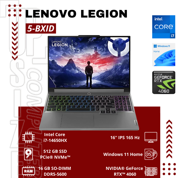 LENOVO LEGION 5 16IRX9 BXID /Core i7-14650HX/16GB/512GB SSD/RTX4060 8GB/16″ WQXGA 165Hz/Win11+OHS