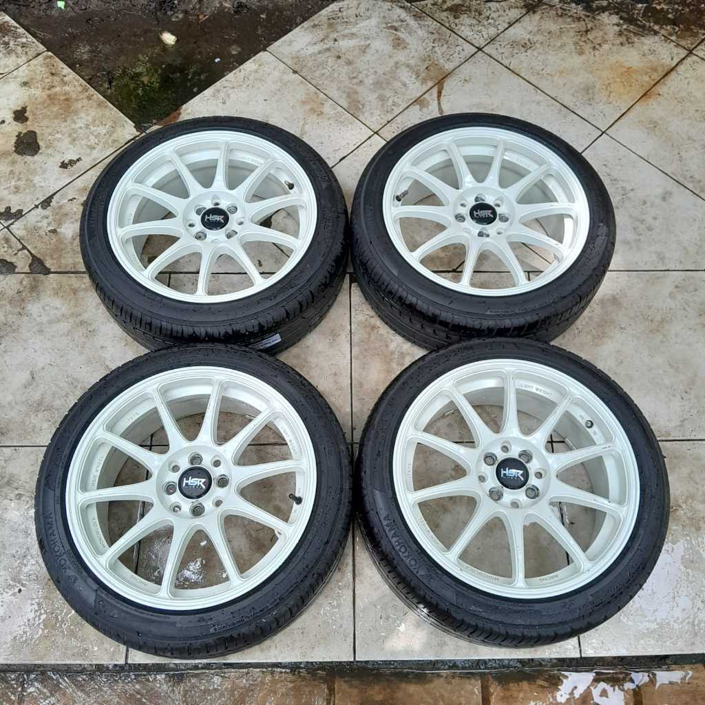 VELG MOBIL SEKEN BEKAS HSR INDY RING 17 LEBAR 7,5 BAUT PCD 4X100 4X114 WHITE PLUS BAN YOKOHAMA 215 4