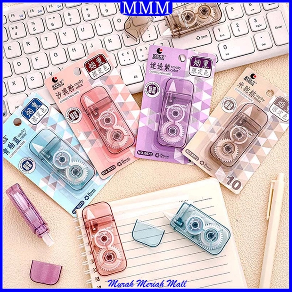 

MMM Correction Tape Smoky Color 3Mtr 5mm Students Stationary School Supplies Multiple Color 3 Meter Penghapus Pena Roll Kertas Kotak