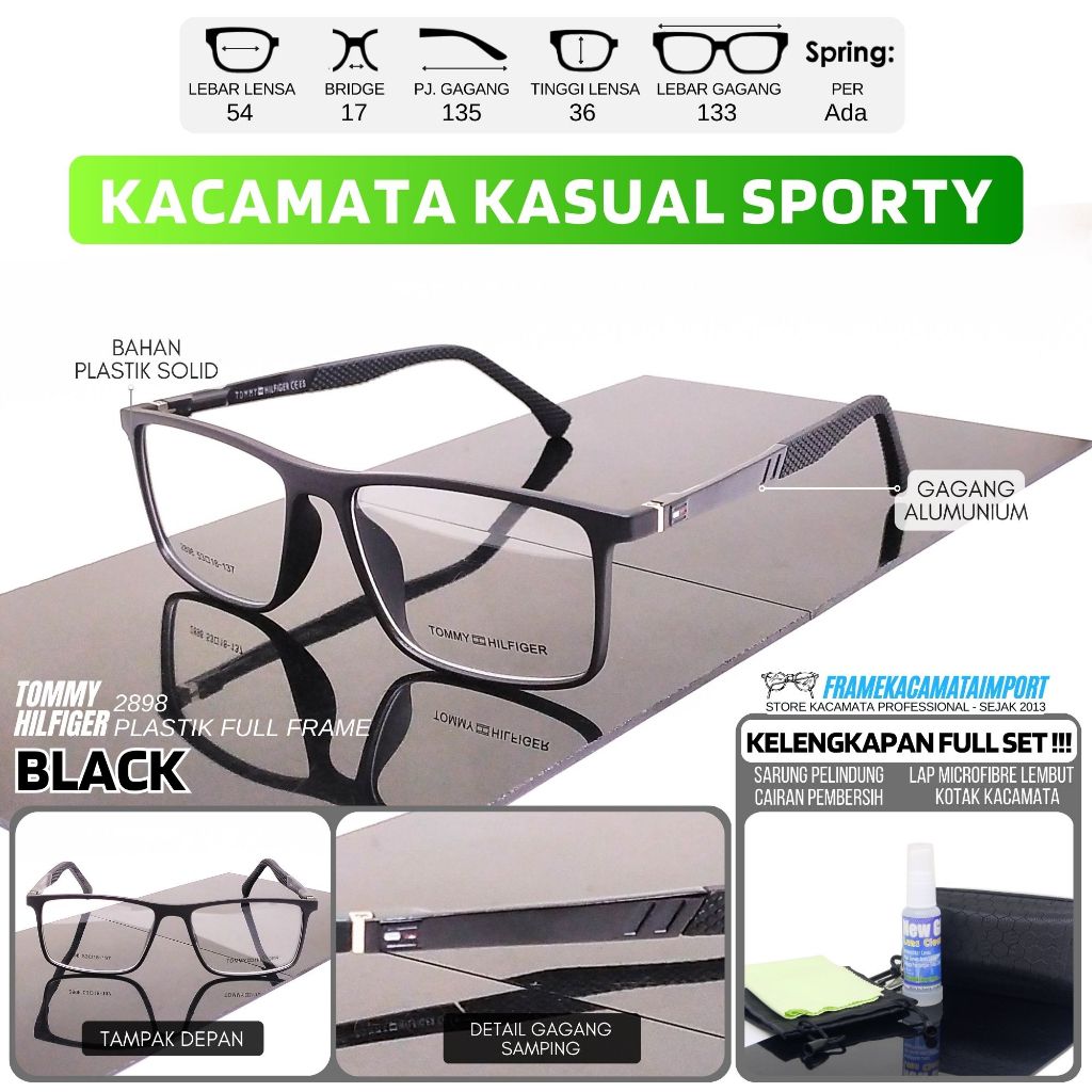 Frame Kacamata Pria Ukuran Besar Kotak Plastik Kualitas Optik
