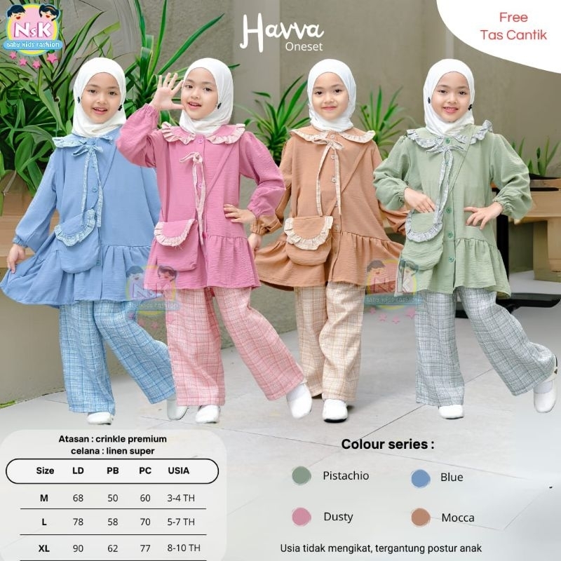 HAVVA One Set Anak Perempuan 3-10 tahun ori NSK Set Tunik Anak Perempuan