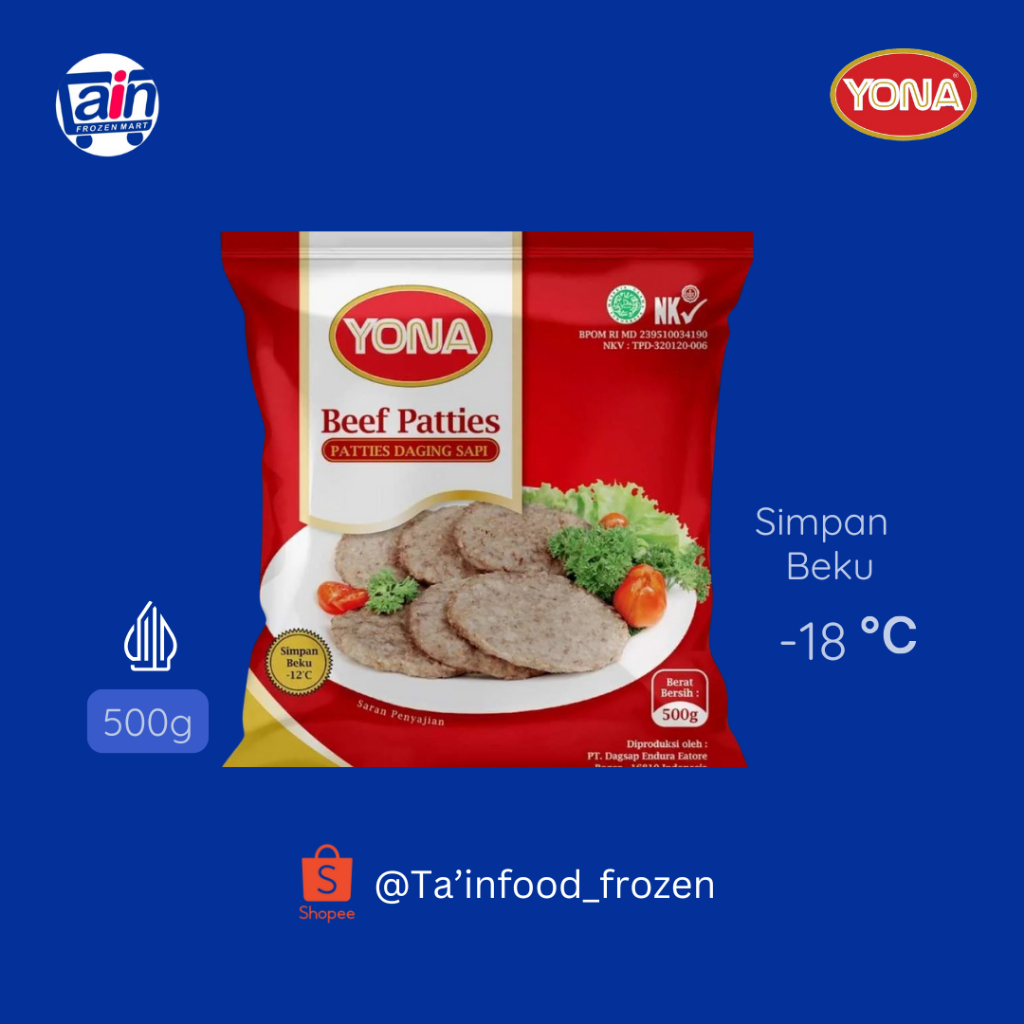 

YONA BEEF BURGER PATTIES 500gr / DAGING BURGER GRILL FROZEN