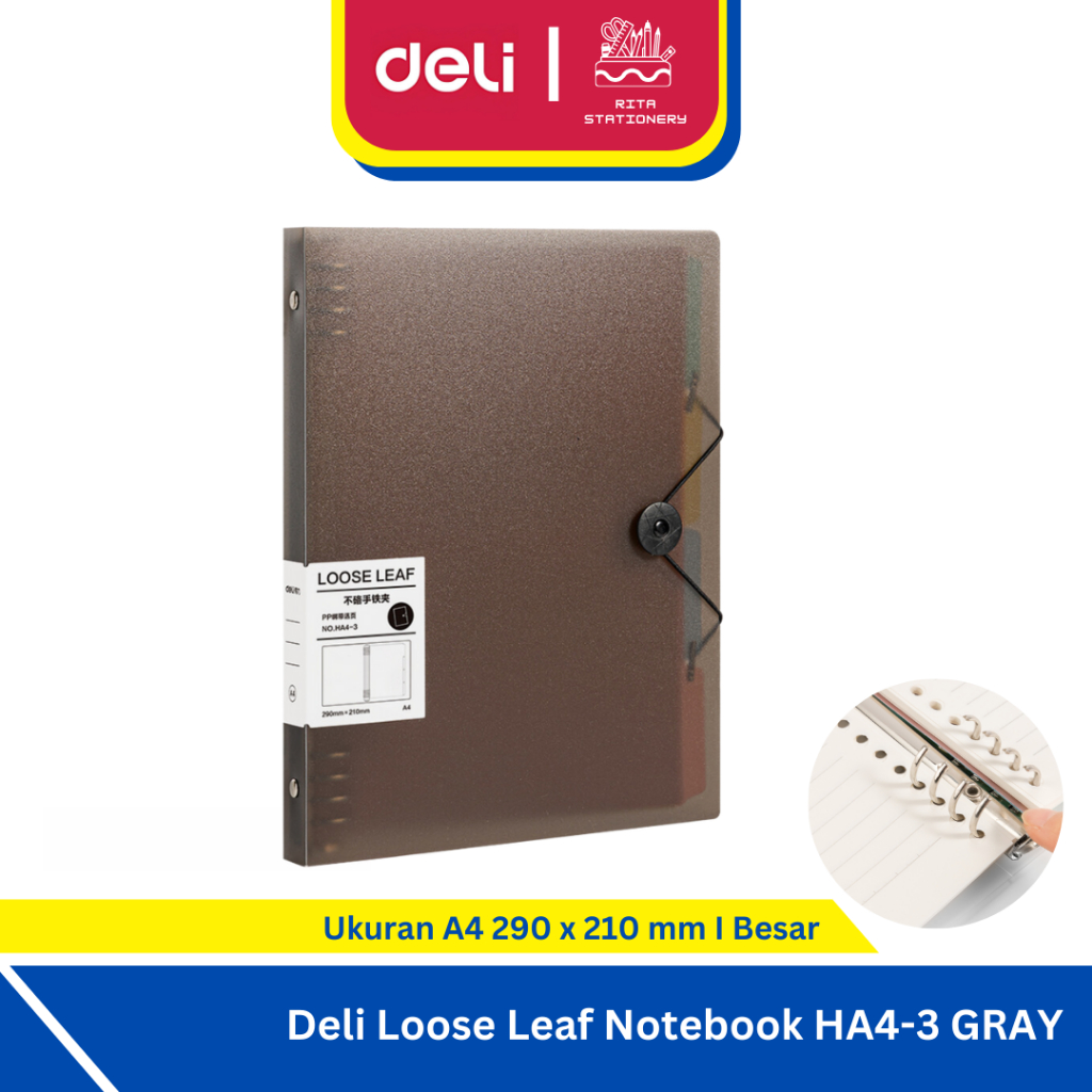 

Deli Binder A4 Loose Leaf Besar Notebook transparan grey abu hitam clear HA4-3 / HA5-3