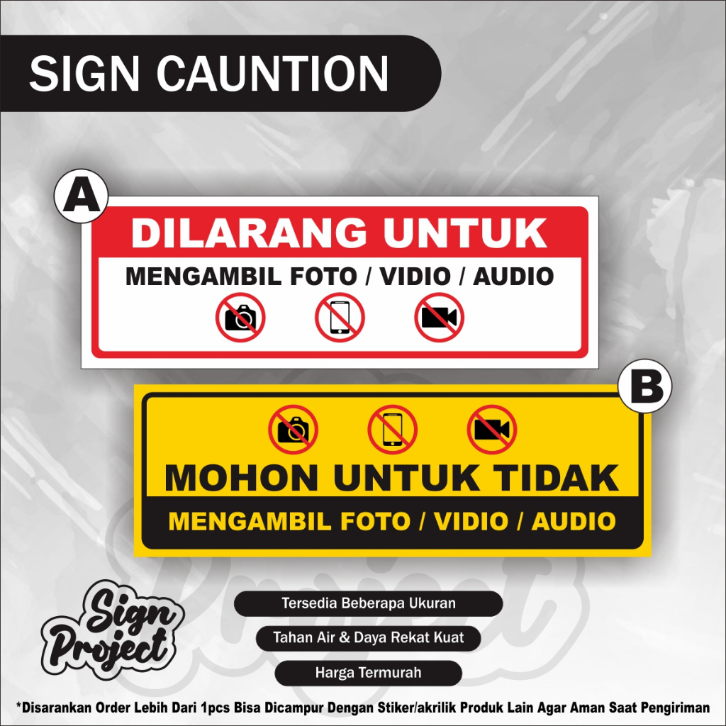 

STIKER DILARANG MENGAMBIL FOTO VIDEO AUDIO stiker dilarang mengambil video atau foto. waterproof Sticker Dilarang Foto / Stiker Dilarang Merekam / Stiker Dilarang Mengambil Foto / Video / Audio