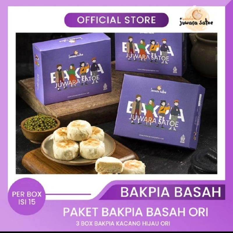 

BAKPIA JUWARA SATOE ( 3 Box ) Paket Bakpia Basah Kacang Hijau Original isi 15