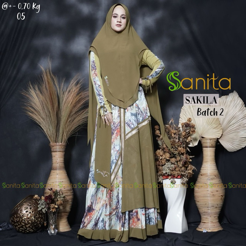 Sanita gamis Olive cantik premium set jilbab syari