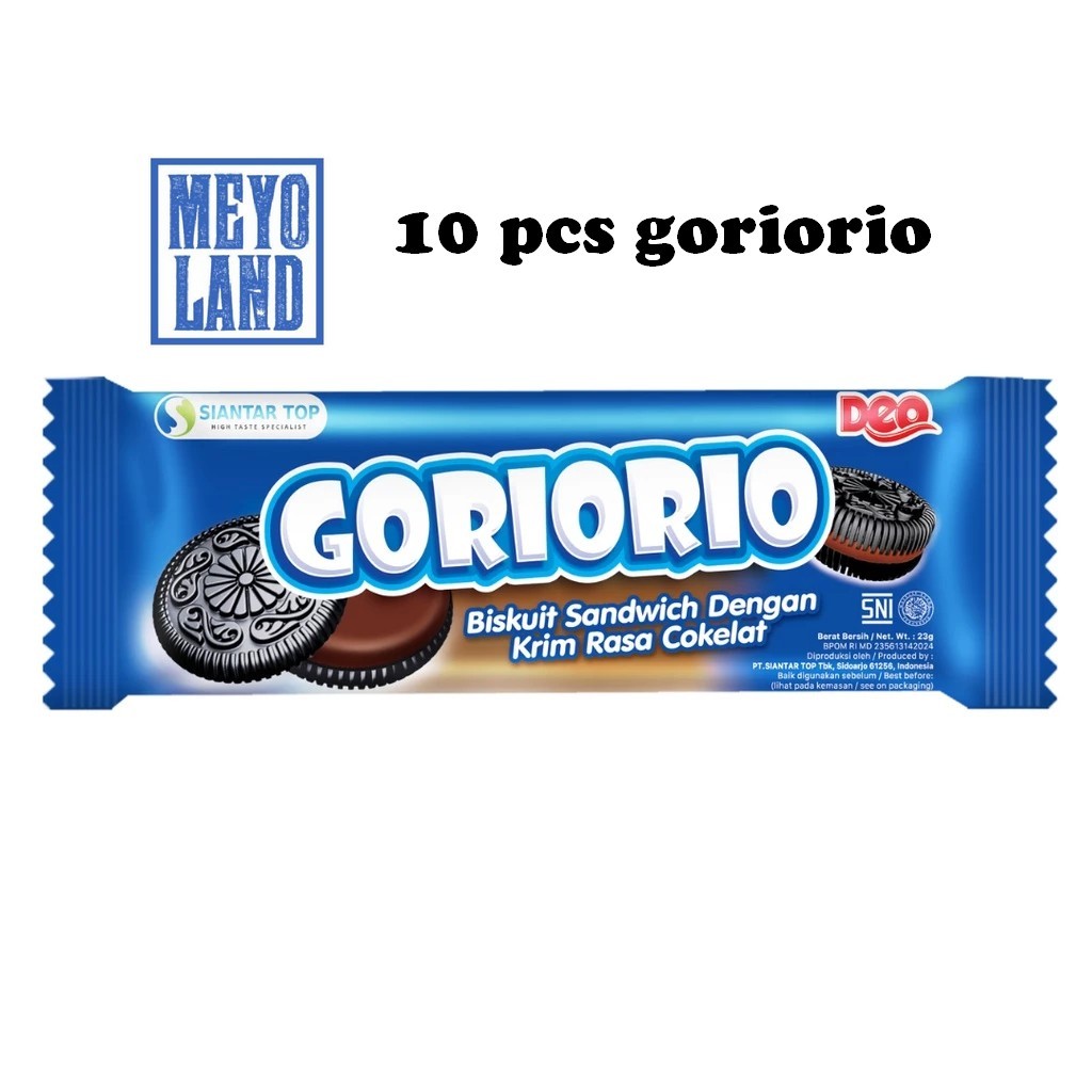 

10 Pcs Goriorio Cokelat Biskuit Sandwich Krim Coklat 23 gr Siantar Top Gori Orio Wafer