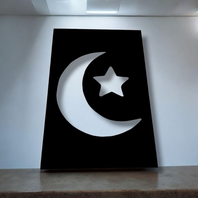 HIASAN DINDING KAYU TIMBUL TAUHID BULAN BINTANG